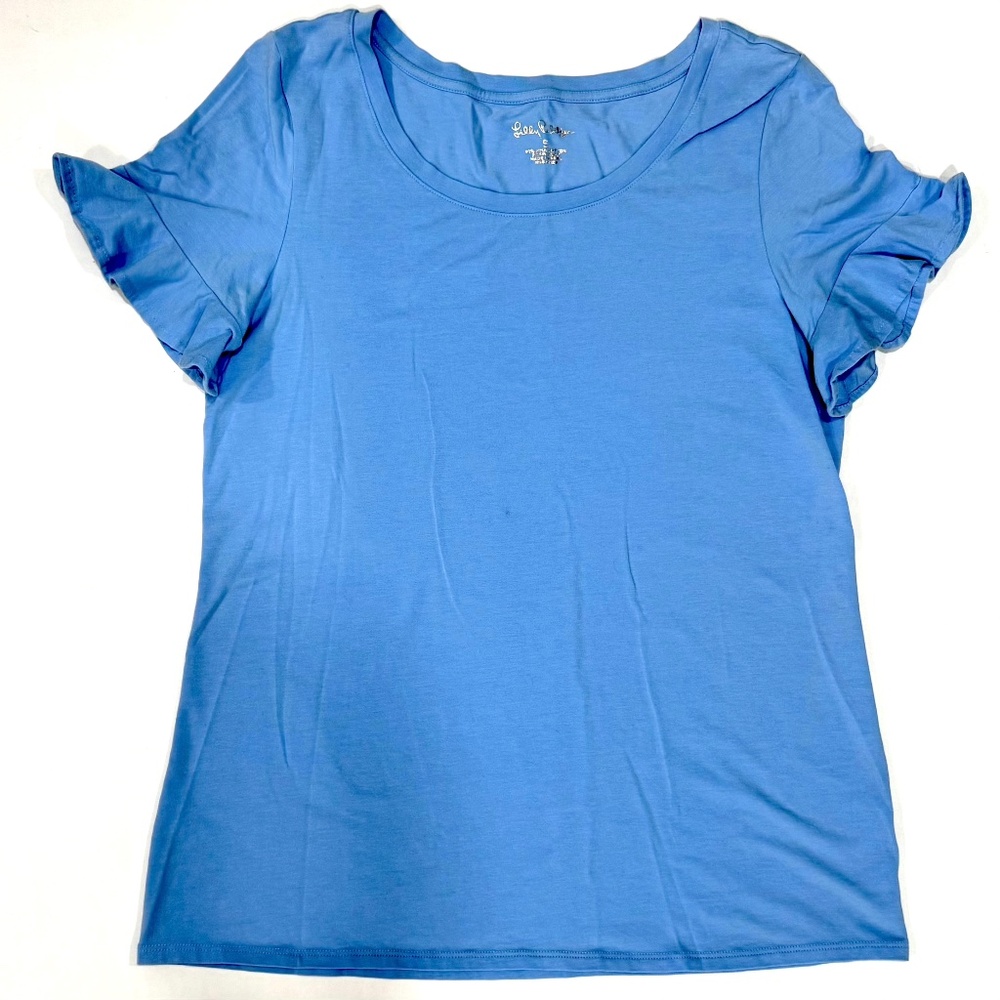 Lilly Pulitzer Ruffle Short Sleeve Top Blue Size Small